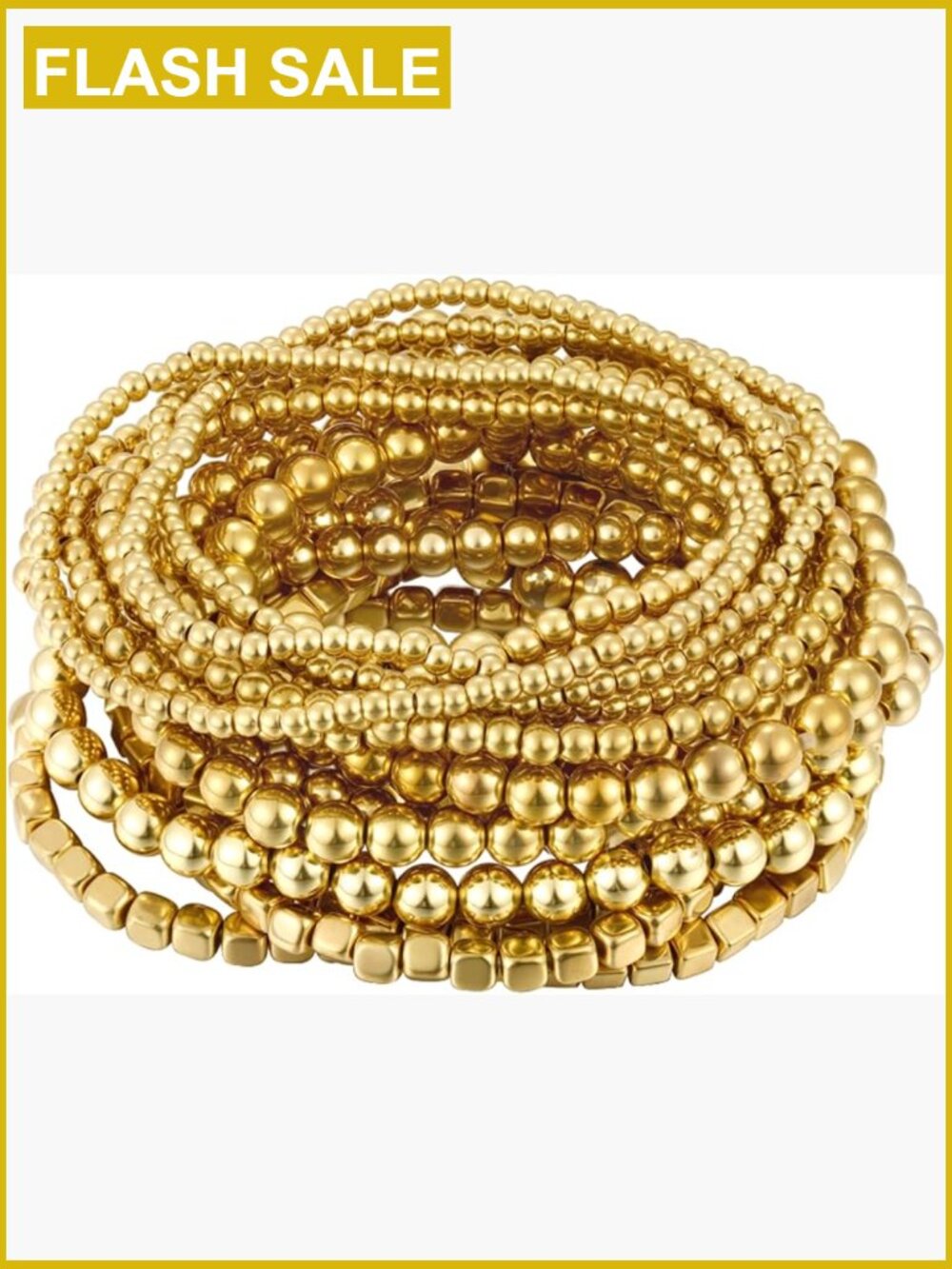 16 PCS Gold Beaded Bracelet Set Stackable Stretch Bangle Jewelry